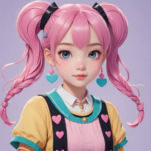 Cheerful Anime Girl with Braids and Horns