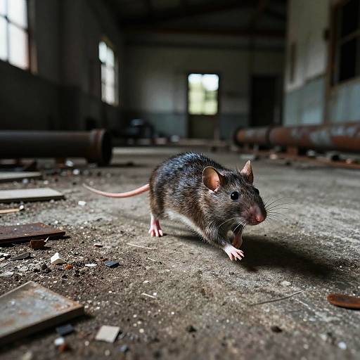 Rat Escaping Abandoned Industrial Warehouse