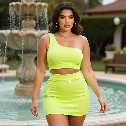 Edgy Curvy Woman by Garden Fountain