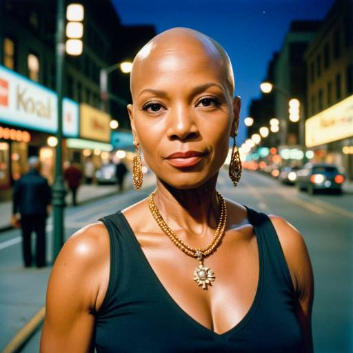 Elegant Night Portrait of a Shaved Head Woman Elegant Night Portrait of a Shaved Head Woman