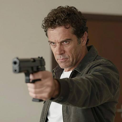 Intense Portrait of a Gun-Wielding Man
