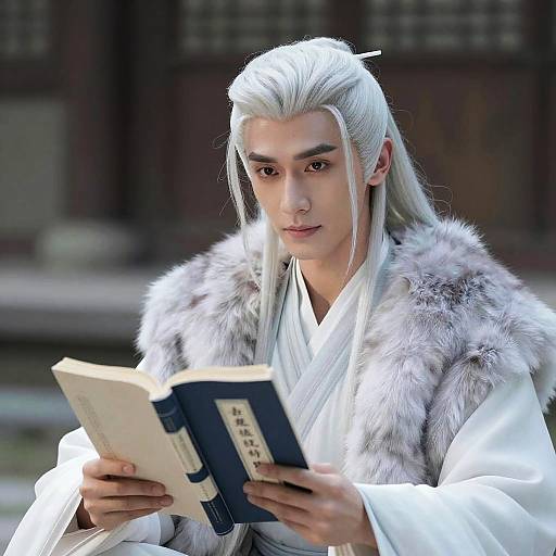 Man in Traditional Chinese Hanfu Reading Book