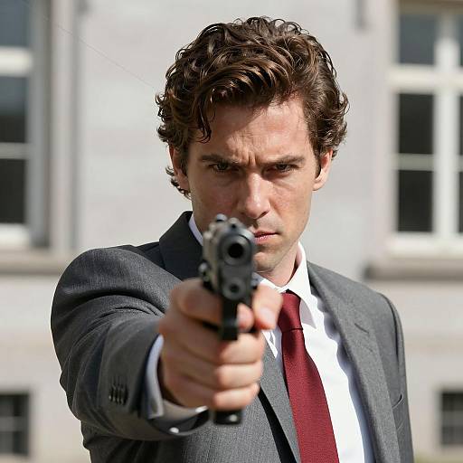 Man in Suit Pointing Handgun