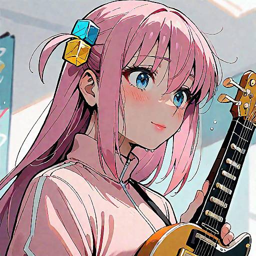 Anime Girl Playing Electric Guitar Solo