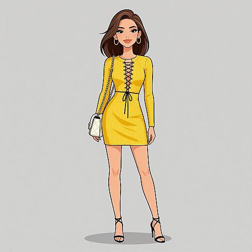 Smiling Woman in Yellow Knit Dress