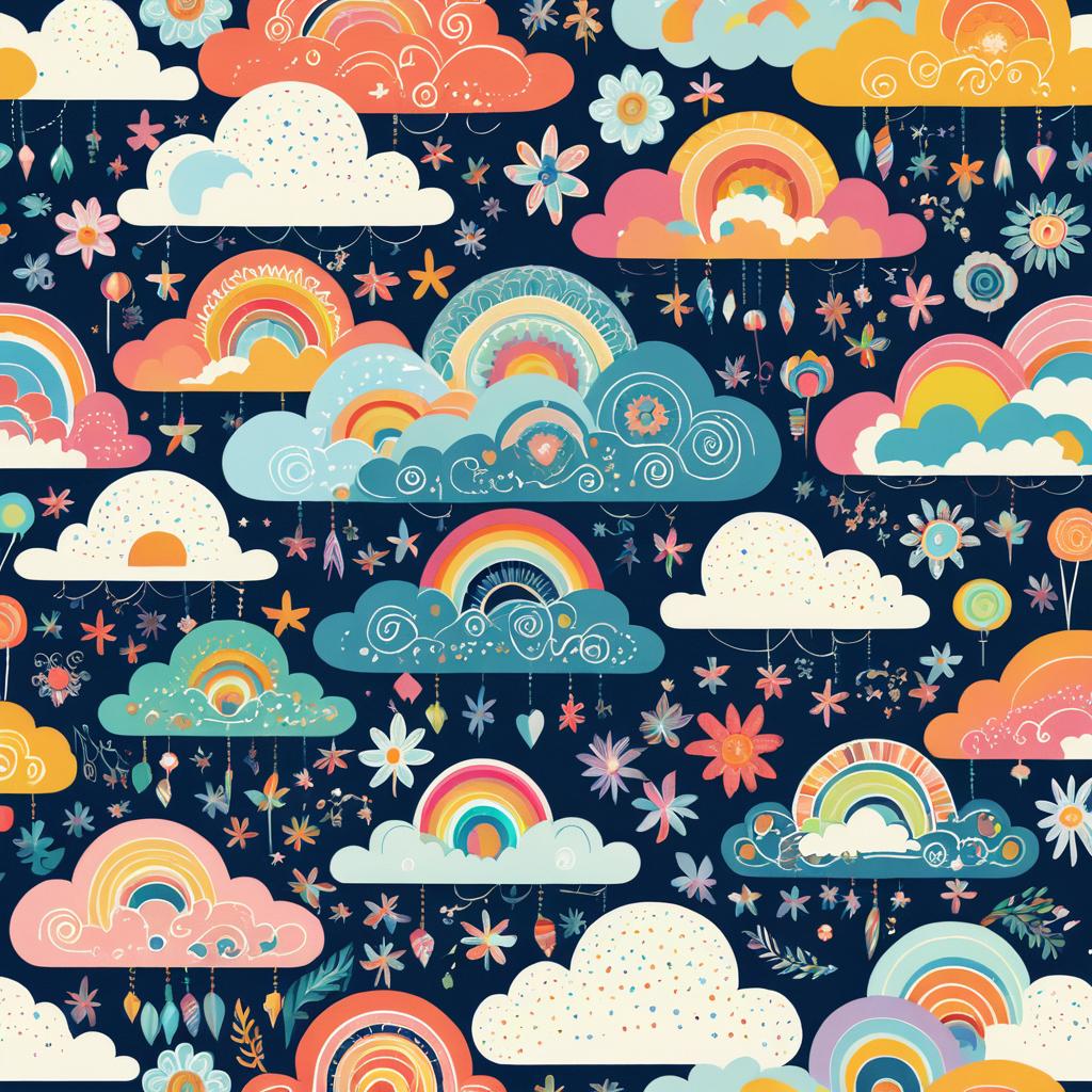 Colorful Whimsical Folk Art Cloud Illustration