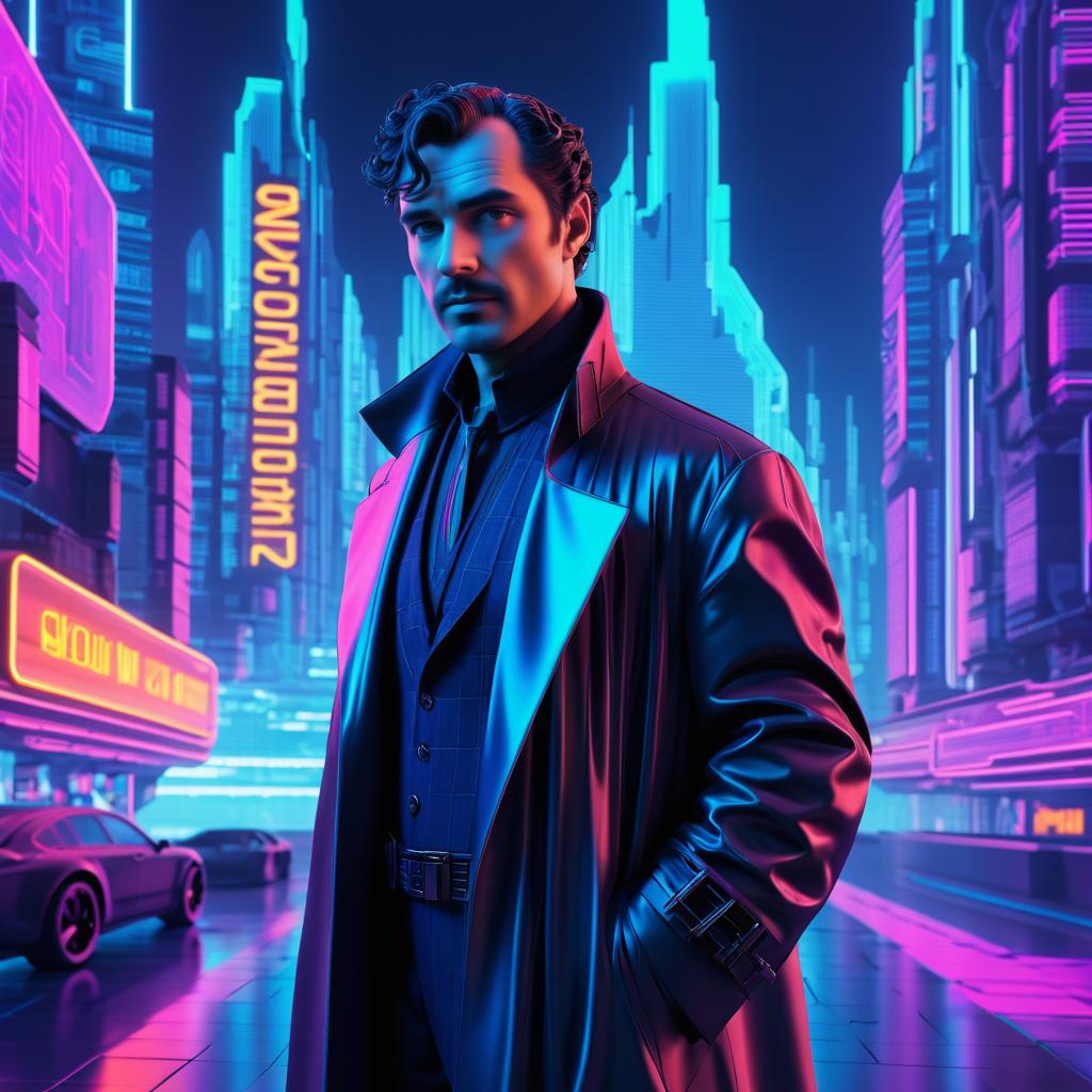 Futuristic Sherlock Holmes in Neon City