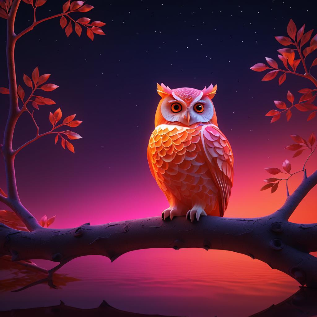 Tranquil Owl at Night with Vibrant Hues