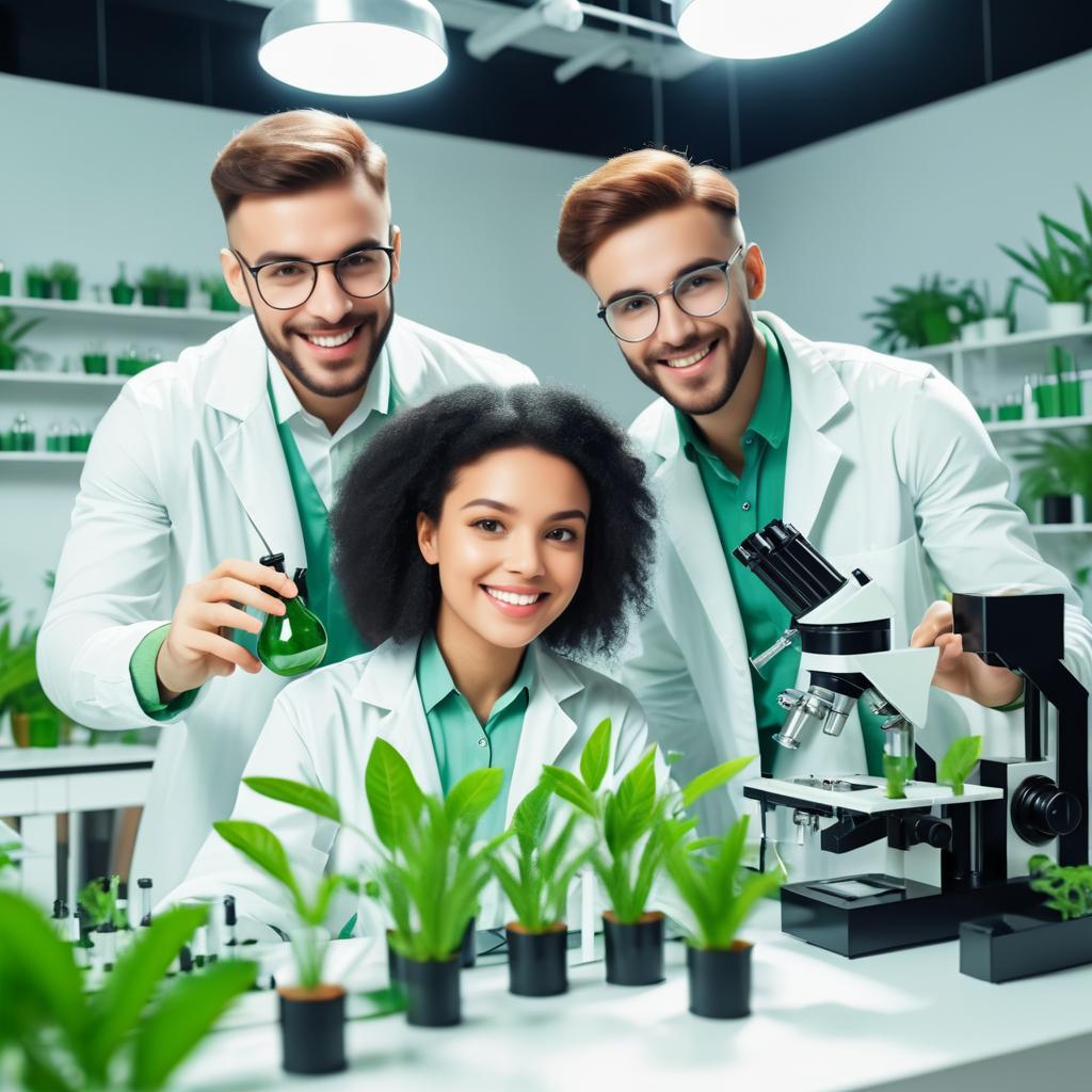 Cheerful Scientists Collaborating in Lab