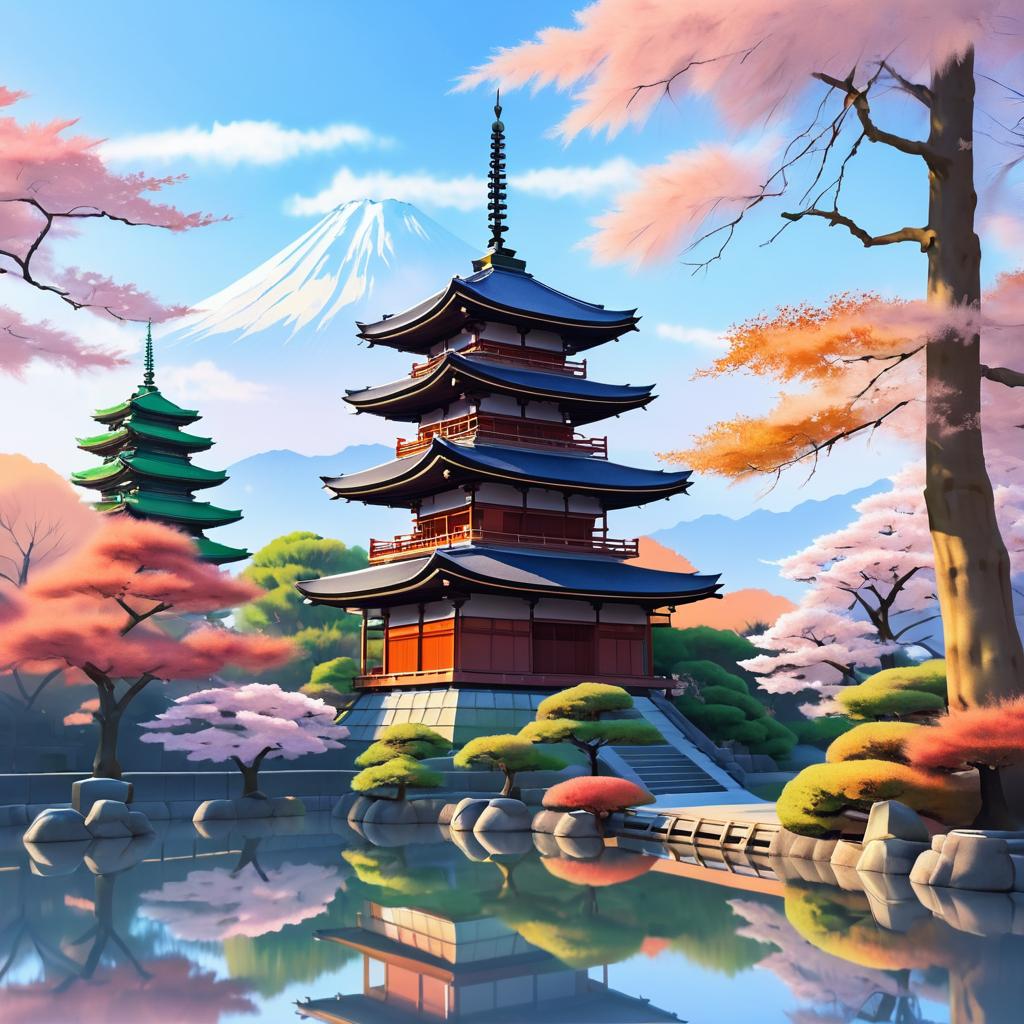 Serene Autumn Landscape with Japanese Temple