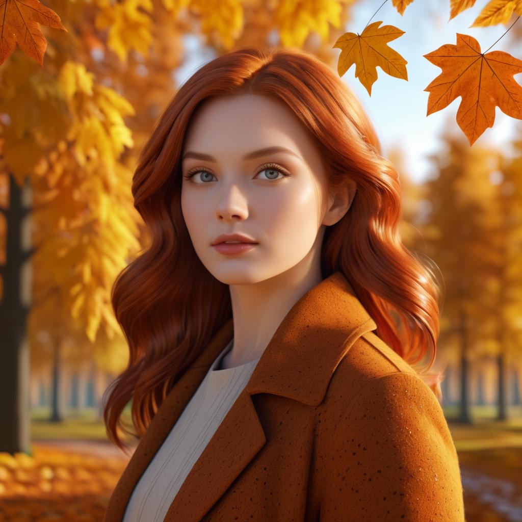 Elegant Woman in Vibrant Autumn Landscape