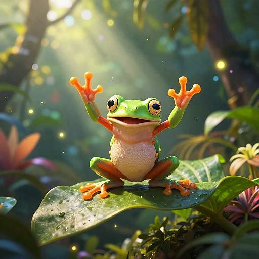 Whimsical Dancing Tree Frog in Rainforest