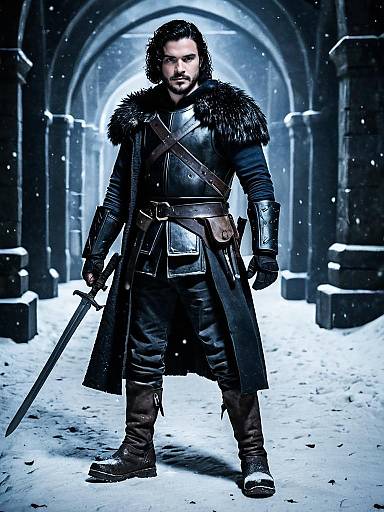 Medieval Warrior in Snowy Fortress