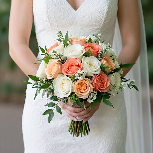 Elegant Bridal Bouquet with Coral Roses