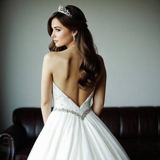 Bride in Backless White Wedding Dress with Tiara