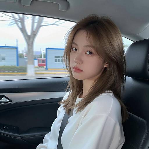 Young Woman in Car with Blurred Background