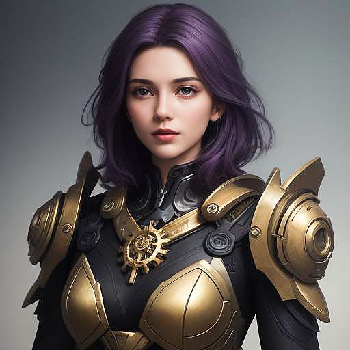 Majestic Mech with Purple Hair Portrait