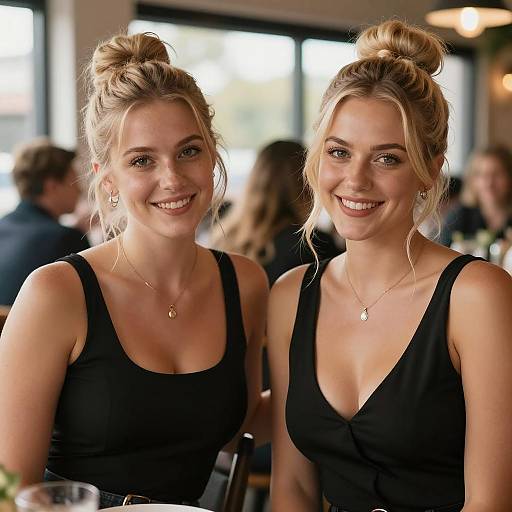 Elegant Dining: Two Women Smiling