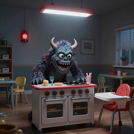 Horrifying Monster in Daycare Play Kitchen