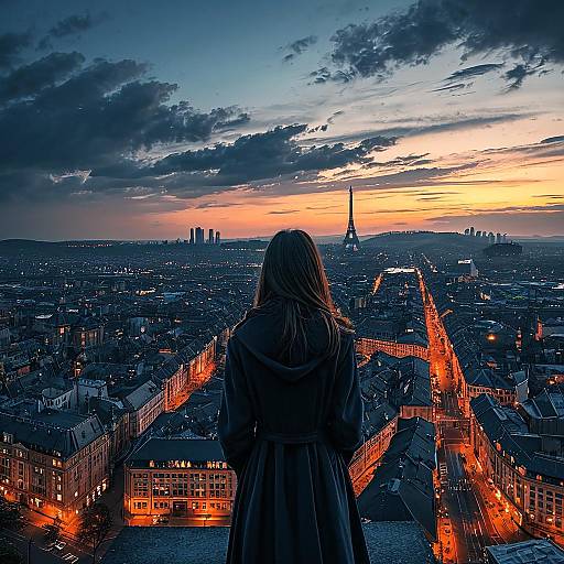 Dusk Cityscape with Solo Girl