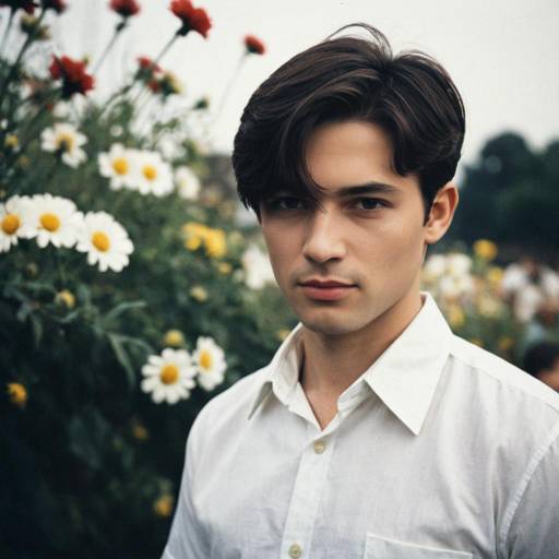 Young Man in White Retro Shirt Outdoors