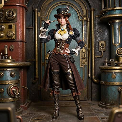 Steampunk Woman in Futuristic Victorian Setting