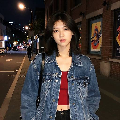 Urban Night Scene with Young Woman