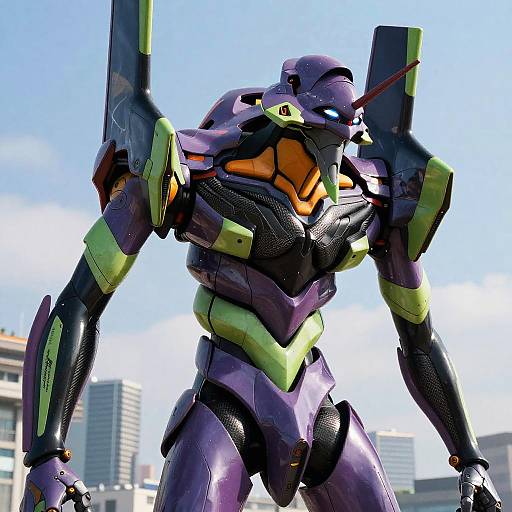 Futuristic Mecha Robot in Urban Setting