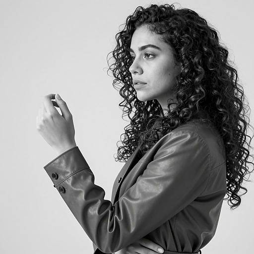 Black and White Portrait of Woman with Curly Hair