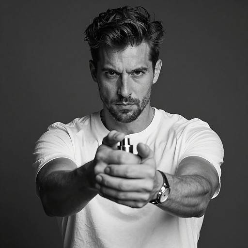 Intense Man Reaching in Black and White