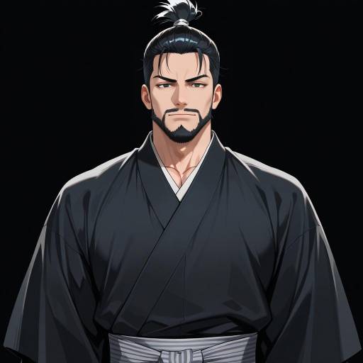 Muscular Japanese Man in Black Kimono Muscular Japanese Man in Black Kimono