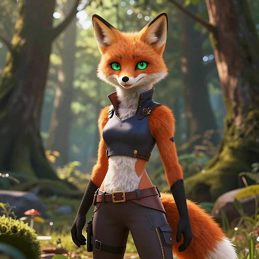 Confident Female Fox Furry in Forest