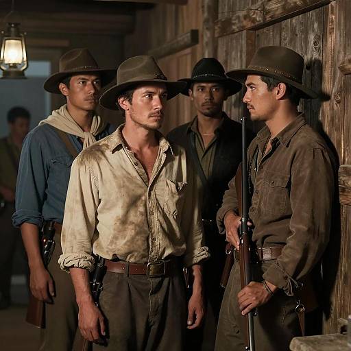 Four Men in a Rustic Dark Setting