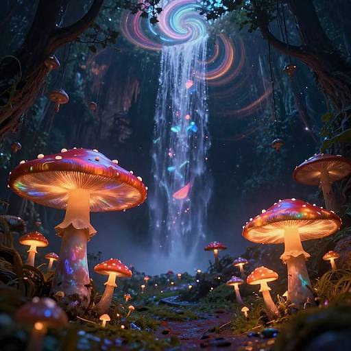 Dreamscape with Vibrant Floating Mushrooms