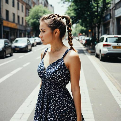 Young Woman with Braided Ponytail in Floral Dress