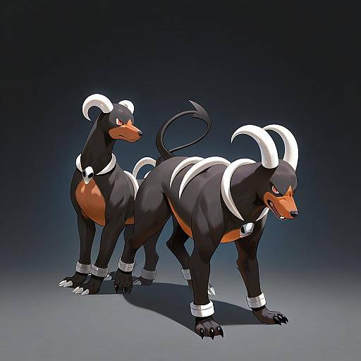 Illustration of Houndoom, pokemon in the style of Cirilla lin