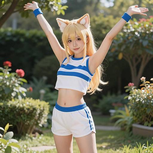 Blonde Anime Girl in Sunlit Garden