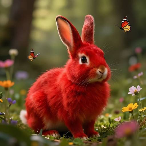Redheaded Rabbit in Whimsical Forest