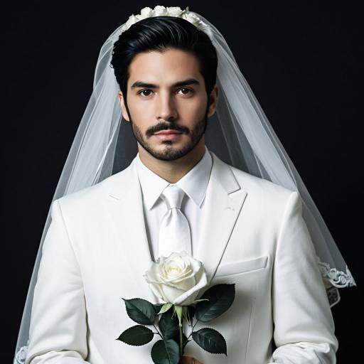 Male Bride in White Suit and Veil
