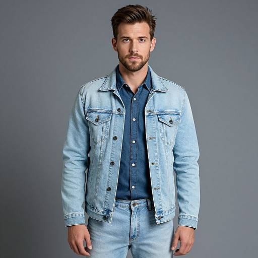 Realistic Man in Blue Denim Outfit