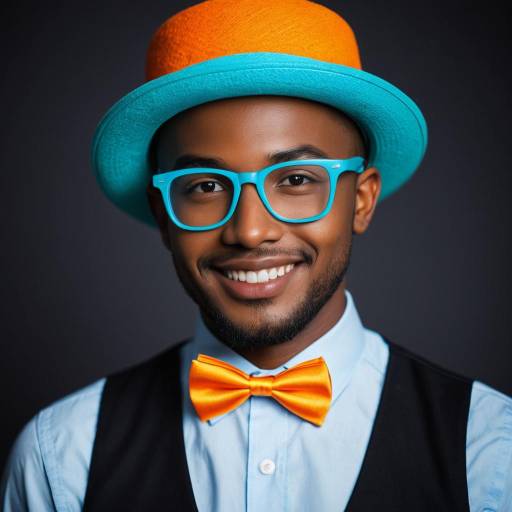 Smiling Man in Colorful Hat and Bow Tie