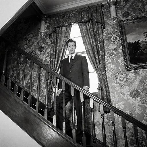 Vintage Black and White Staircase Portrait