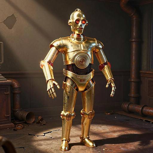 Golden Robot in Dark Room