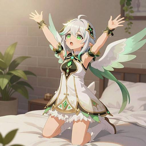 White-Haired Anime Girl Reaching Light