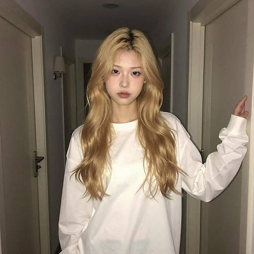 Dimly Lit Hallway Blonde Portrait