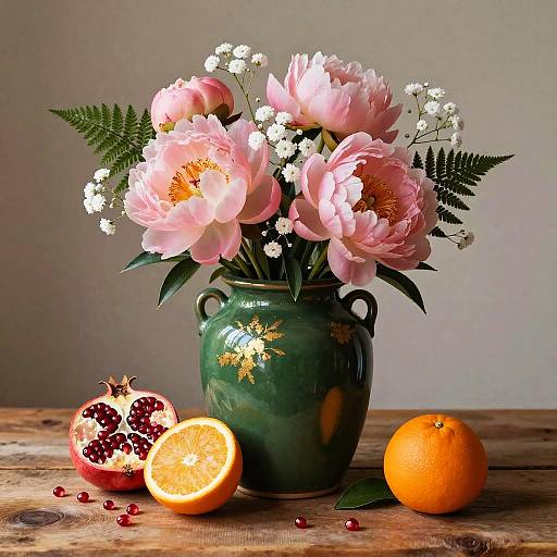 Elegant Floral Still Life with Fruit