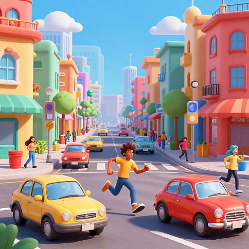 Vibrant AI Cartoon Urban Street