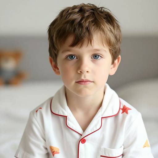 Boy in Colorful White Pajamas