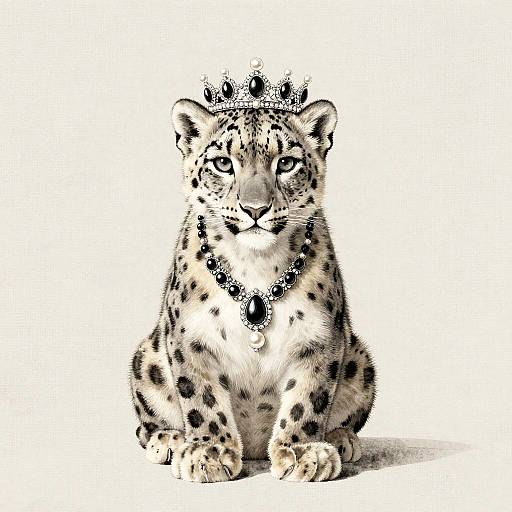 Snow Leopard Cub with Onyx Crown and Necklace