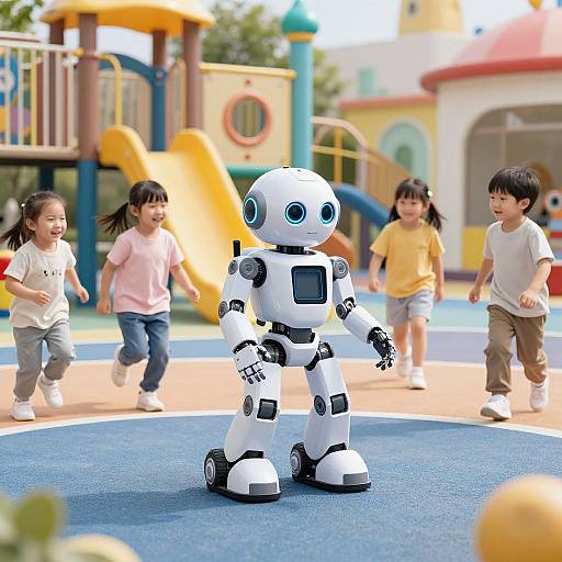 Futuristic Playground with AI Robots